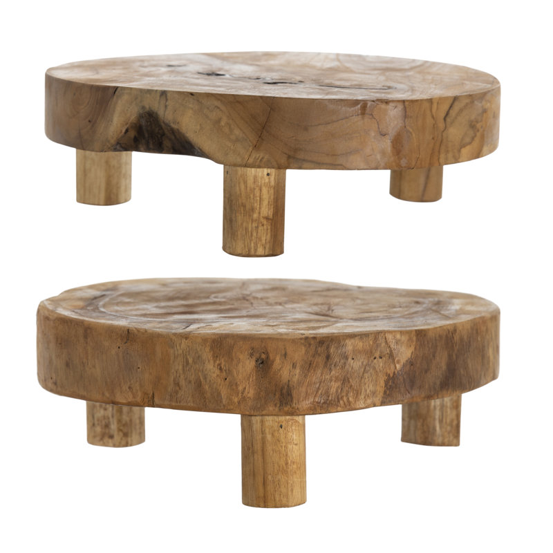 Teak 2 Piece Coffee Table Tray Set, Brown
