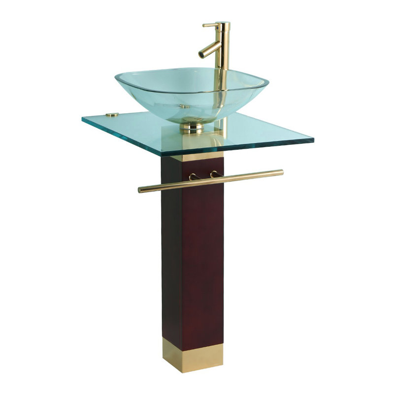 Lavabo de salle de bain piédestal carré en verre 30 po avec robinet