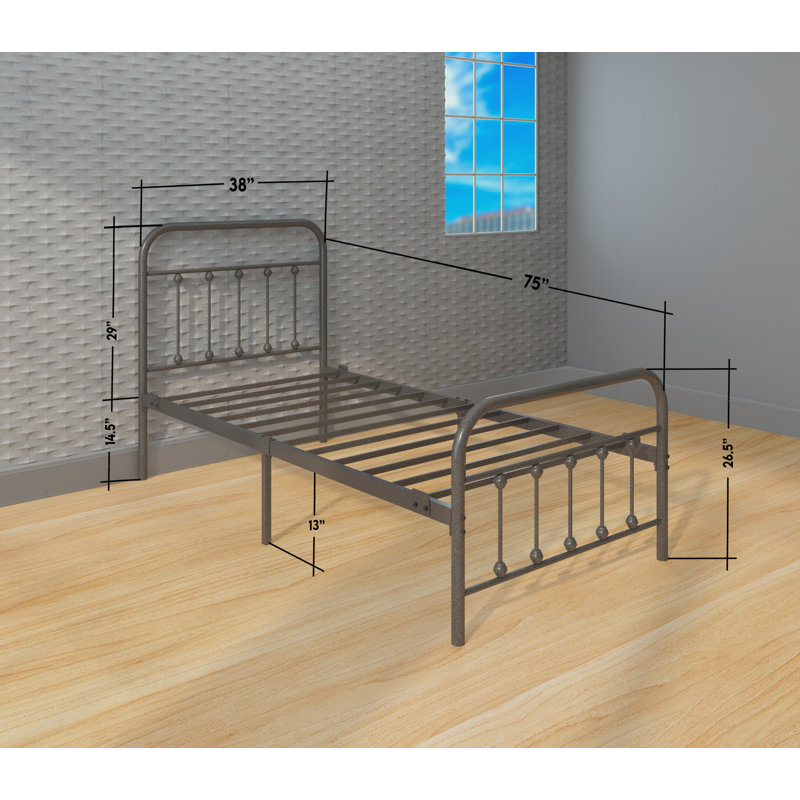 Ernestin Metal Open-Frame Bed, Gray Silver, Twin