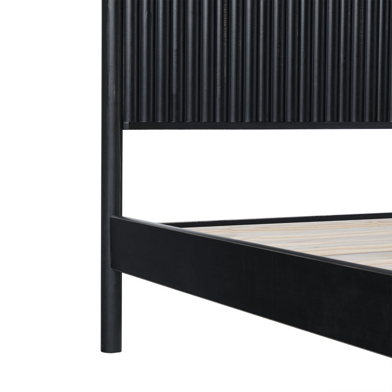 Lit plateforme en bois massif avec tête de lit Led, Grand, Noir