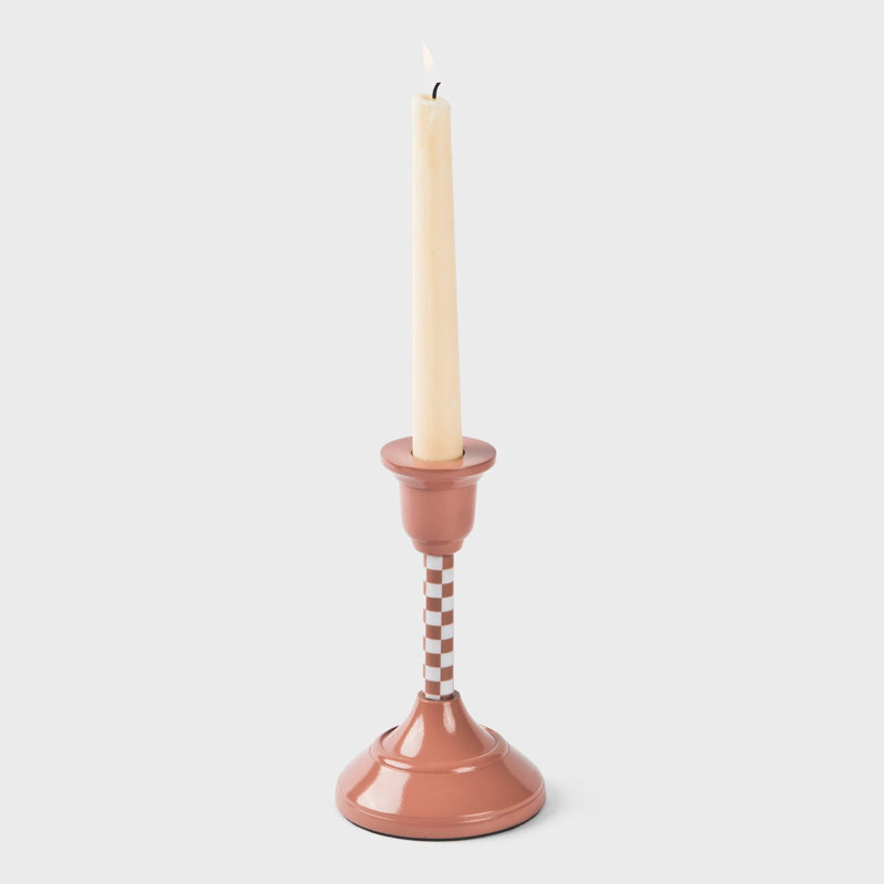 Bougeoir à carreaux rose Mela Artisans, H 7,75 po x l 4,25 po x P 4,25 po