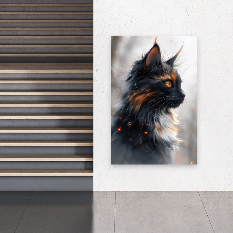 Mystic Calico Cat, art mural contemporain, 60" H x 40" W