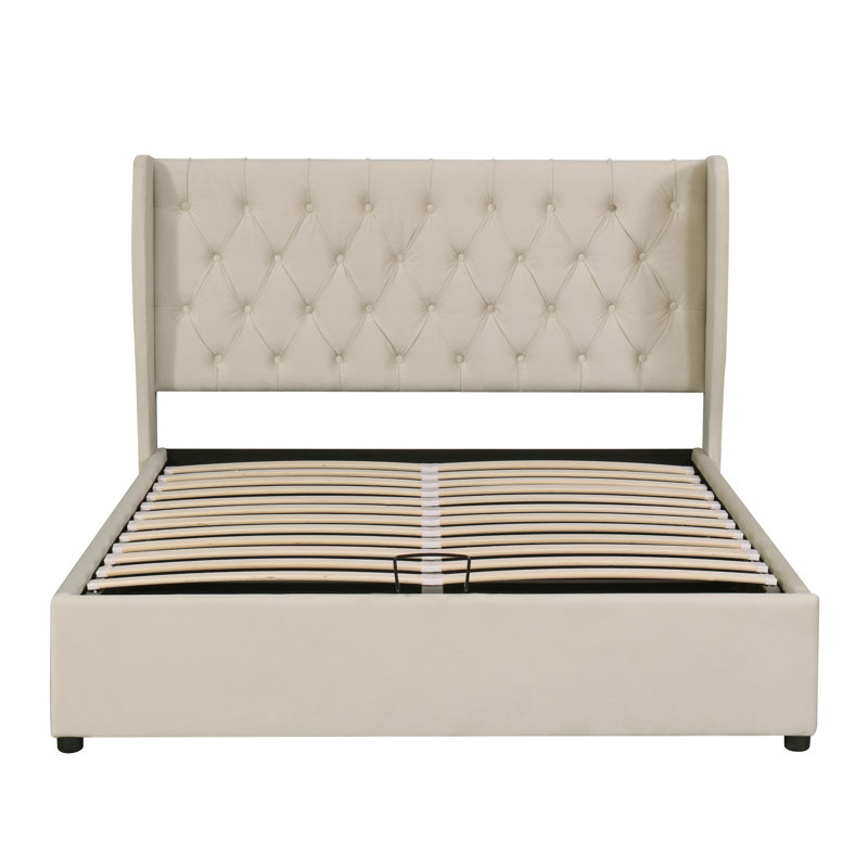 Demoss Upholstered Ottoman Storage Bed, Beige, Super King (6')