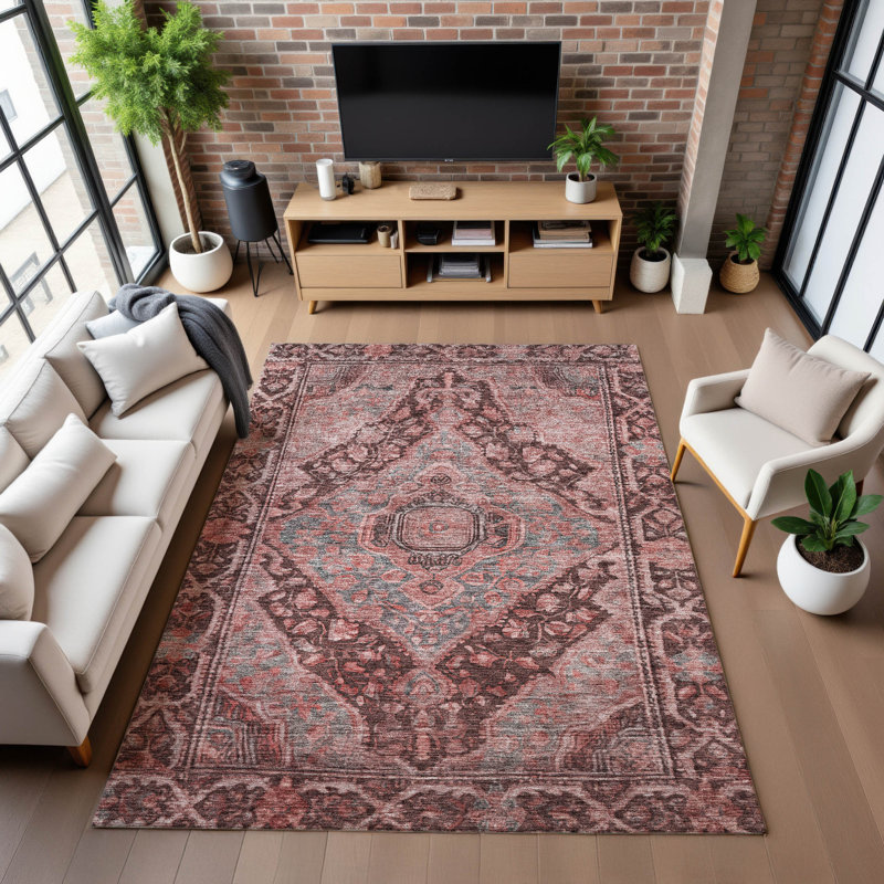 Premium Machine Washable Lucchesi AMF1761 Border Rug, Rectangle 8' x 10'