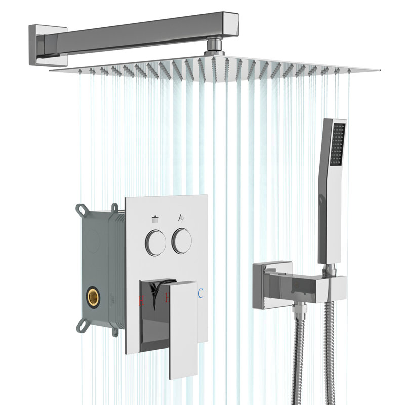 Douche carrée murale avec soupape à double tête 10 po