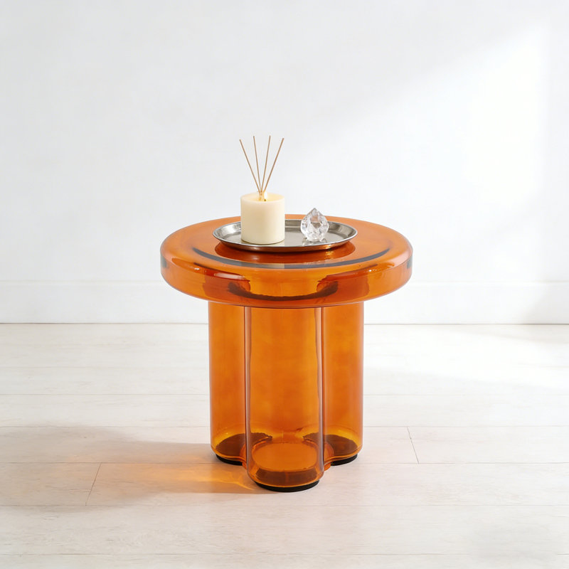 Round Glass Side Table, Orange