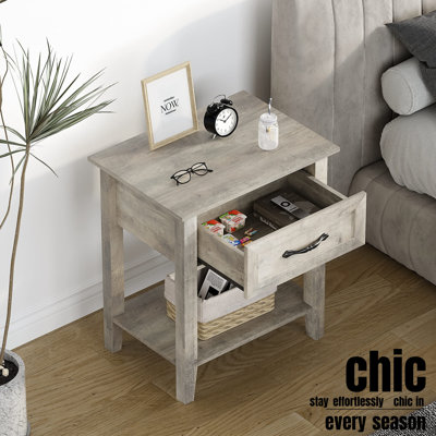 Table de chevet avec tiroir, table de bout / table de chevet avec tablette ouverte pour la chambre à coucher