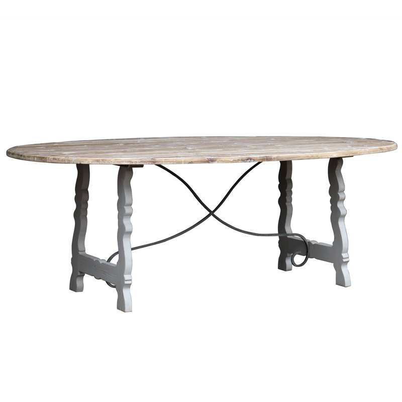 Pine Oval Solid Wood Top Dining Table, Sand Top/Bleached Pine Base