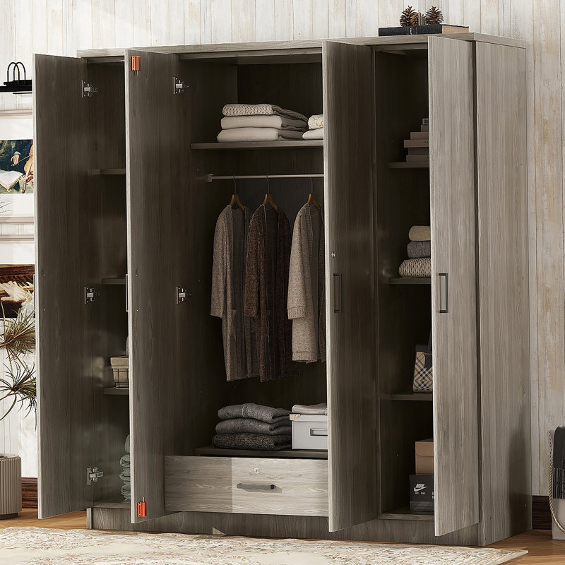 Jakayla 4-Door Wardrobe With 1 Drawer, Grey