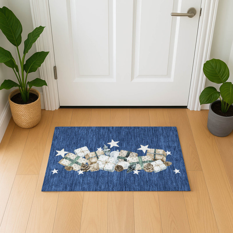 Premium Machine Washable Castillon AMF1825 Stars and Presents Holiday Rug, Rectangle 1'8" x 2'6"