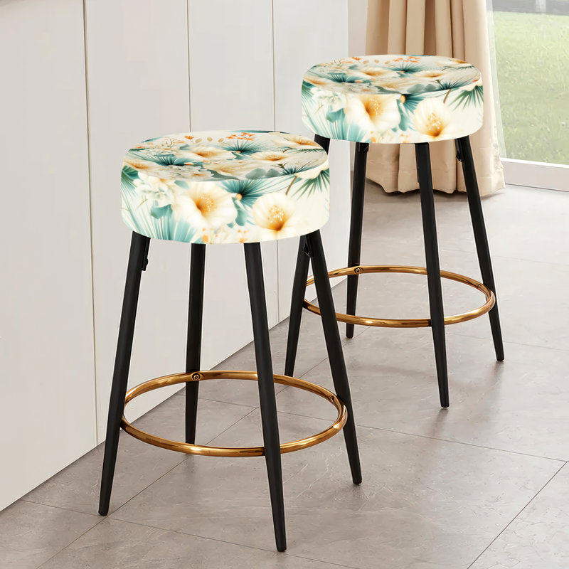Seashell Serenity Tropical Pattern I - Coastal Bar Stools Set Of 2