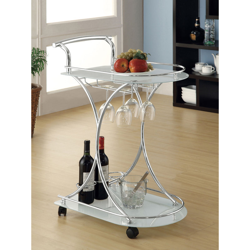 Chariot-bar en verre à 2 niveaux Allen, Blanc