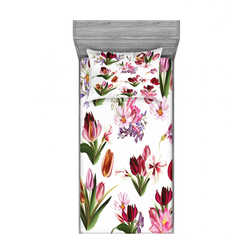 Microfiber Floral Sheet Set, Twin XL Sheet Set with Fitted Sheet
