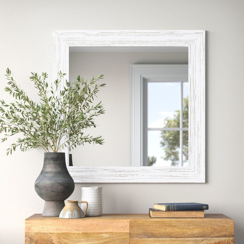 Aybar Solid Wood Flat Wall Mirror, 35.5" H x 35.5" W, White