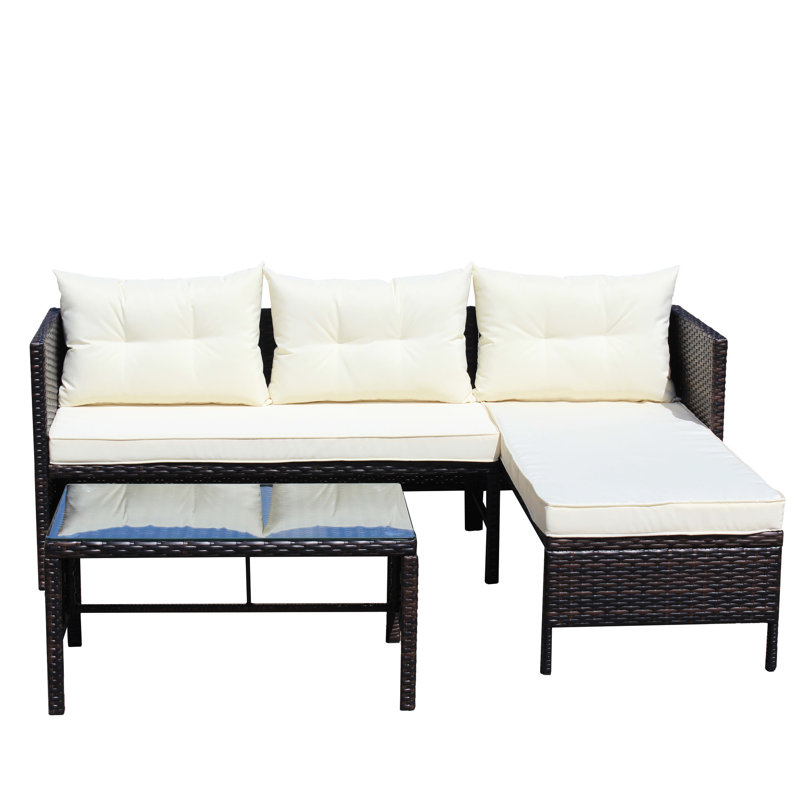 Ensemble de conversation modulaire d'extérieur 3 pièces avec coussins de siège doux (3 pièces)