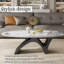 Table basse ovale moderne de 125 cm (49,2 po), plateau en pierre frittée imitation marbre, piètement minimaliste en métal sculptural, montage facile-1524501426