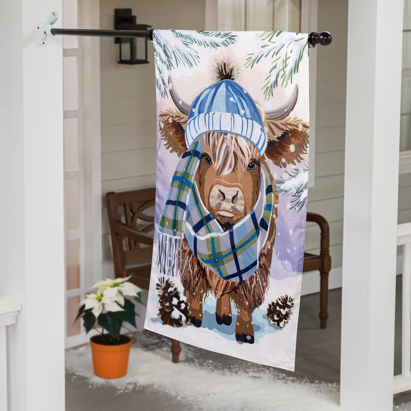Drapeau de maison d'hiver Winter Highland Cow