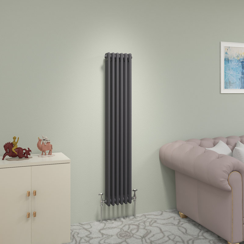 Valery Vertical Traditional 3 Column Cast Iron Style Designer Radiator, Anthracite, 150cm H x 29cm W