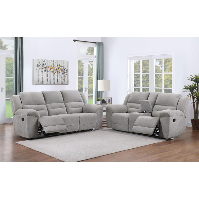 Ensemble de canapé inclinable manuel et causeuse 2 pièces Gilo, chenille gris doux