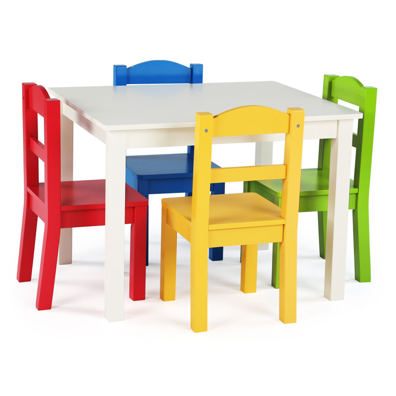 Kids 5 Piece Rectangular Play Or Activity Table and Chair Set, White/Red/Yellow/Blue