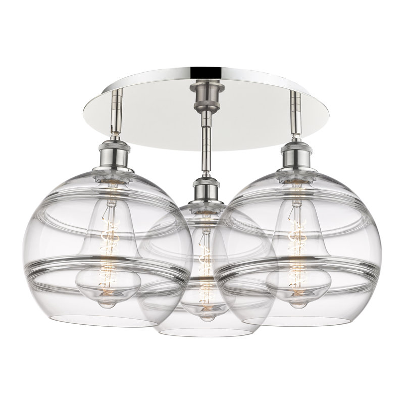 Plafonnier semi-encastré Glassoff, H 12,63 po x l 21,75 po x P 21,75 po, Transparent, Nickel poli