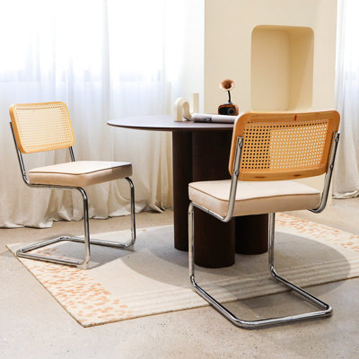 Champagne - Hued Mid Century Designed Legged Velvet Side Chairs Of 2, Ideal For Dining And Banquet Settings, High Density Sponge Filled Seats Colored 2 With Cantilever Legs, Suitable Kitchens