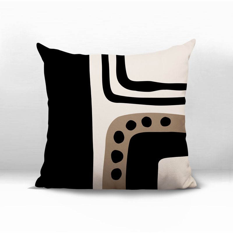 Oreiller carré réversible intérieur / extérieur Tobe Minimalist, H 15 po x l 15 po, Beige / noir / blanc cassé