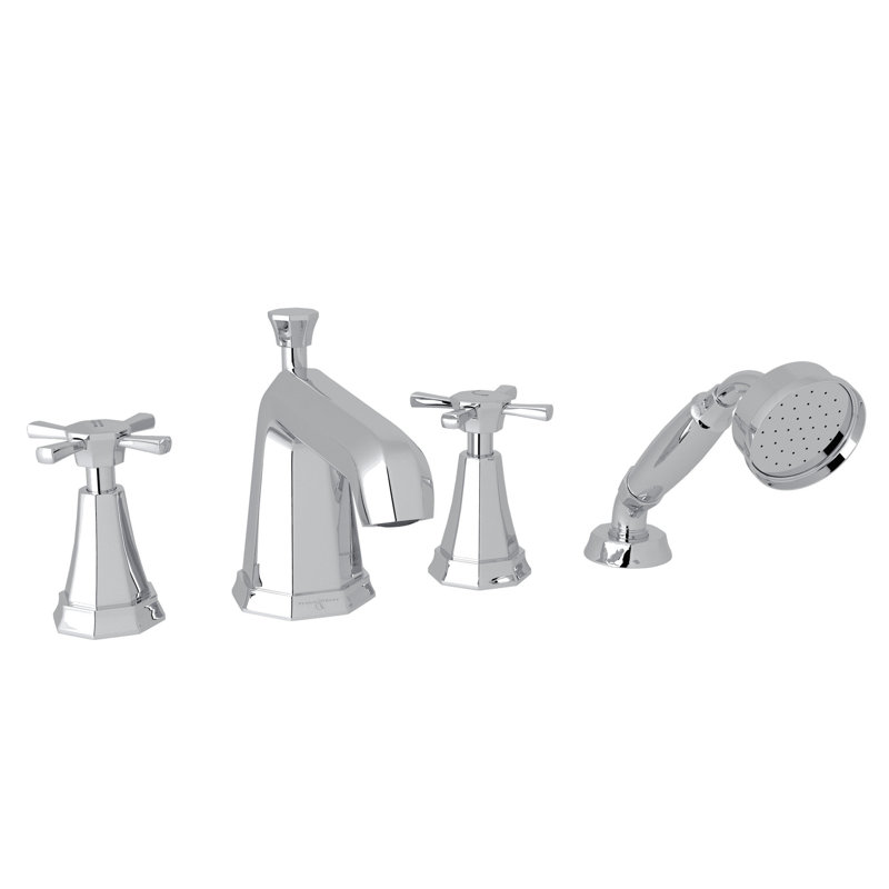 Robinet de baignoire à 4 trous Deco, Chrome poli, Poignées croix
