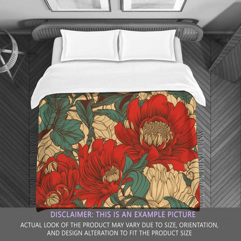 Machine Printed Comforter, Twin Extra Long Comforter, Red/Beige