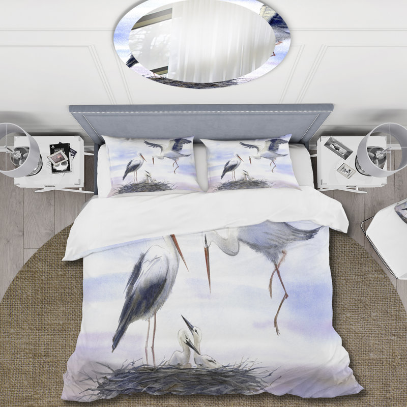 Storks In The Nest - Ensemble de housse de couette Farmhouse - Microfibre de polyester