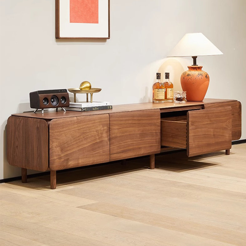 Meuble télé moderne et simple en noyer noir, 70.87"