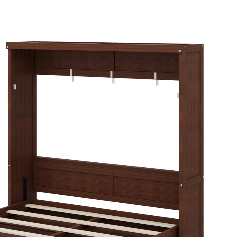 Murphy Bed Frame, Hidden Foldable Wardrobe Wall Bed, Farmhouse Hideaway Murphy Bed, Full, Espresso