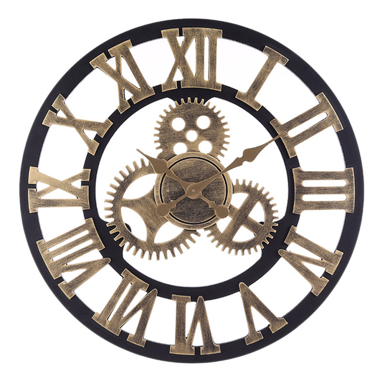 European Roman Gear Mute Wall Clock, Gold