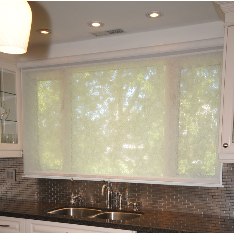 Store à enroulement semi-transparent Flora Burnout, blanc, 38 po x 60 po