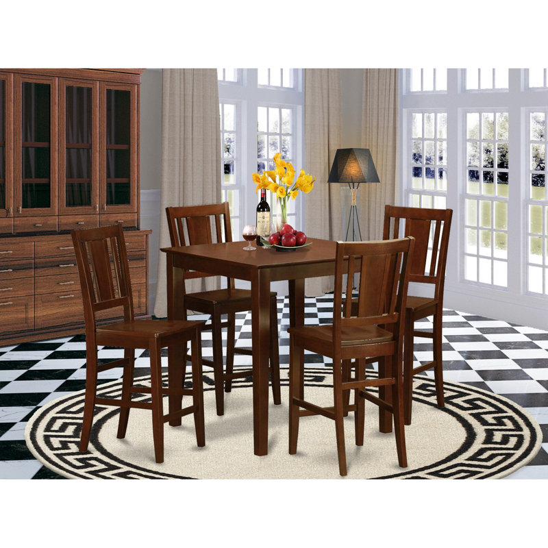 5 Piece Counter Height Dining Table Set Includes a Square Kitchen Table and 4 Dining Chairs, 36x36 Inch, Mahogany, Wooden