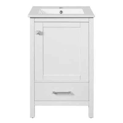 Meuble-lavabo moderne de 20 pouces avec lavabo en céramique, tiroir et porte à fermeture en douceur, organisateur de porte double couche, tiroir de séparation, patins réglables