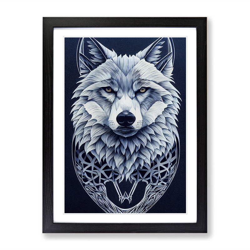 Wolf Art Deco No.2 - Print, Black Framed Paper, 66cm H x 48cm W, White
