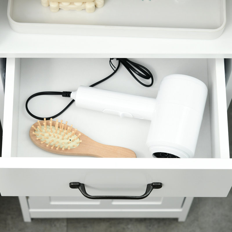 Armoire de rangement mince pour linge de salle de bain - Armoire haute avec tablette ouverte, tiroir, portes encastrées et étagères réglables, étagères blanches pour