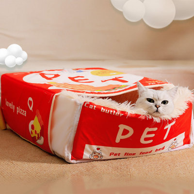 Cat Bed, Snack Box Pet Bed Cartoon Rectangular Fully Enclosed Four Season Universal Multifunctional Soft Pet Bed For Home Travel Red