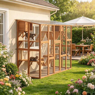 Outdoor Cat Villa with Modular Design,Spacious Outdoor Cat Enclosure,Large-Scale Pet Habitat Designed