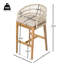 Tabouret de bar d'extérieur en bois et corde, bois fini teck avec coussin, ensemble de 2