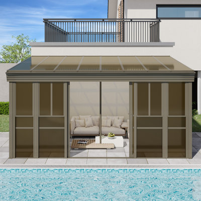 Wall Mounted Sunroom With Aluminum Frame, All-season Patio Gazebo Sunroom With Sliding Door & Watter Gutter, Outdoor Permanent Solarium For Garden, Patio.