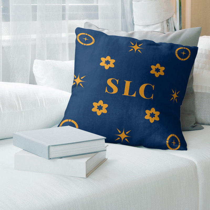 Coussin en coton Salt Lake City, Salt Lake City or / bleu marine, H 14 po x l 14 po