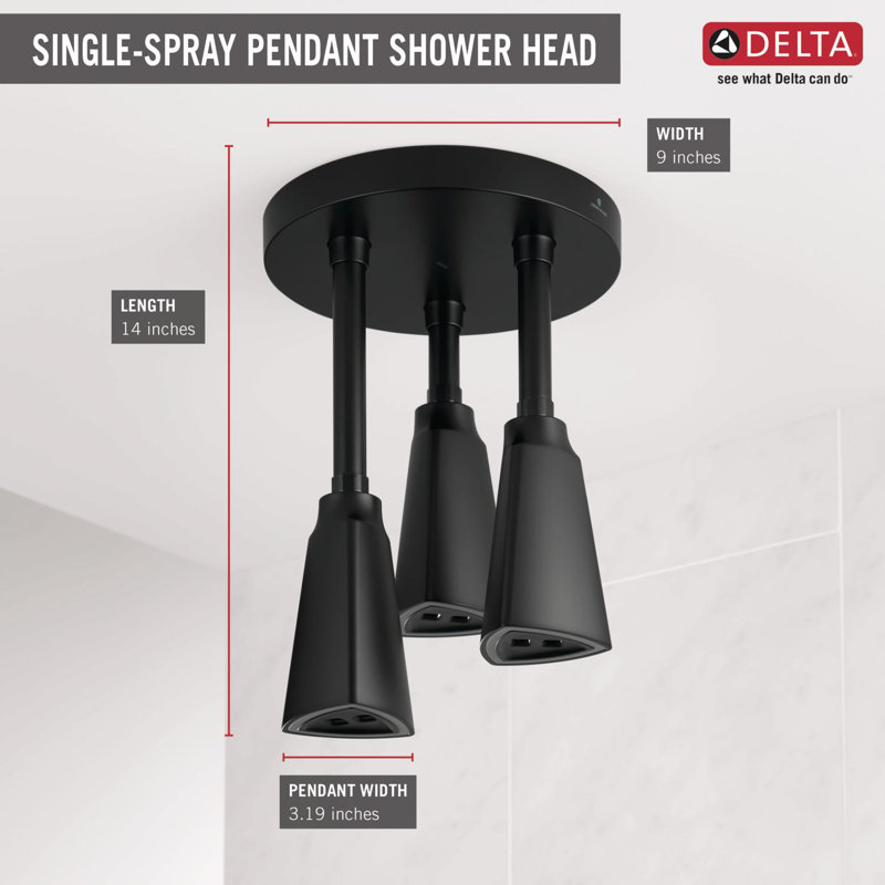 Pendant Full Rain Fixed Shower Head, Matte Black