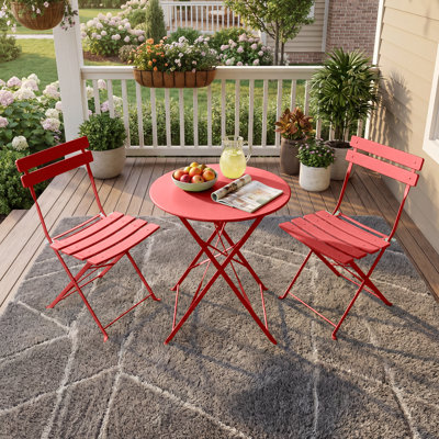 Iron Table And Folding Chair Set, 2 - Person Round Outdoor Dining Set