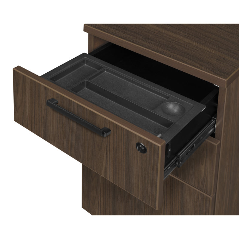 Regency Legacy 77 In. L Desk With Single Full Pedestal Drawer Unit- Neo Walnut, 29" H x 66" W x 77" D