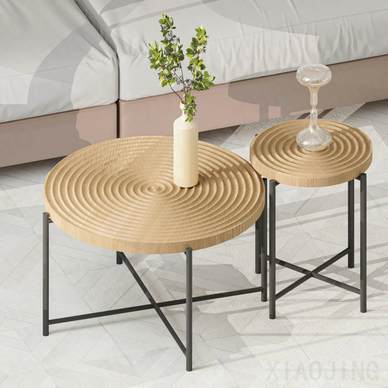 Ensemble de table basse et de bout, 2 pièces rustique, bois technique, Oak Natural Wood/Antique White