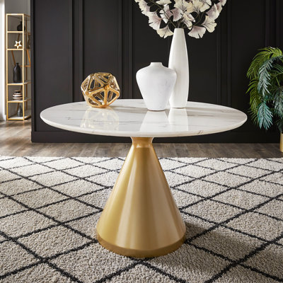 Roman Round Faux Marble Top Dining Table