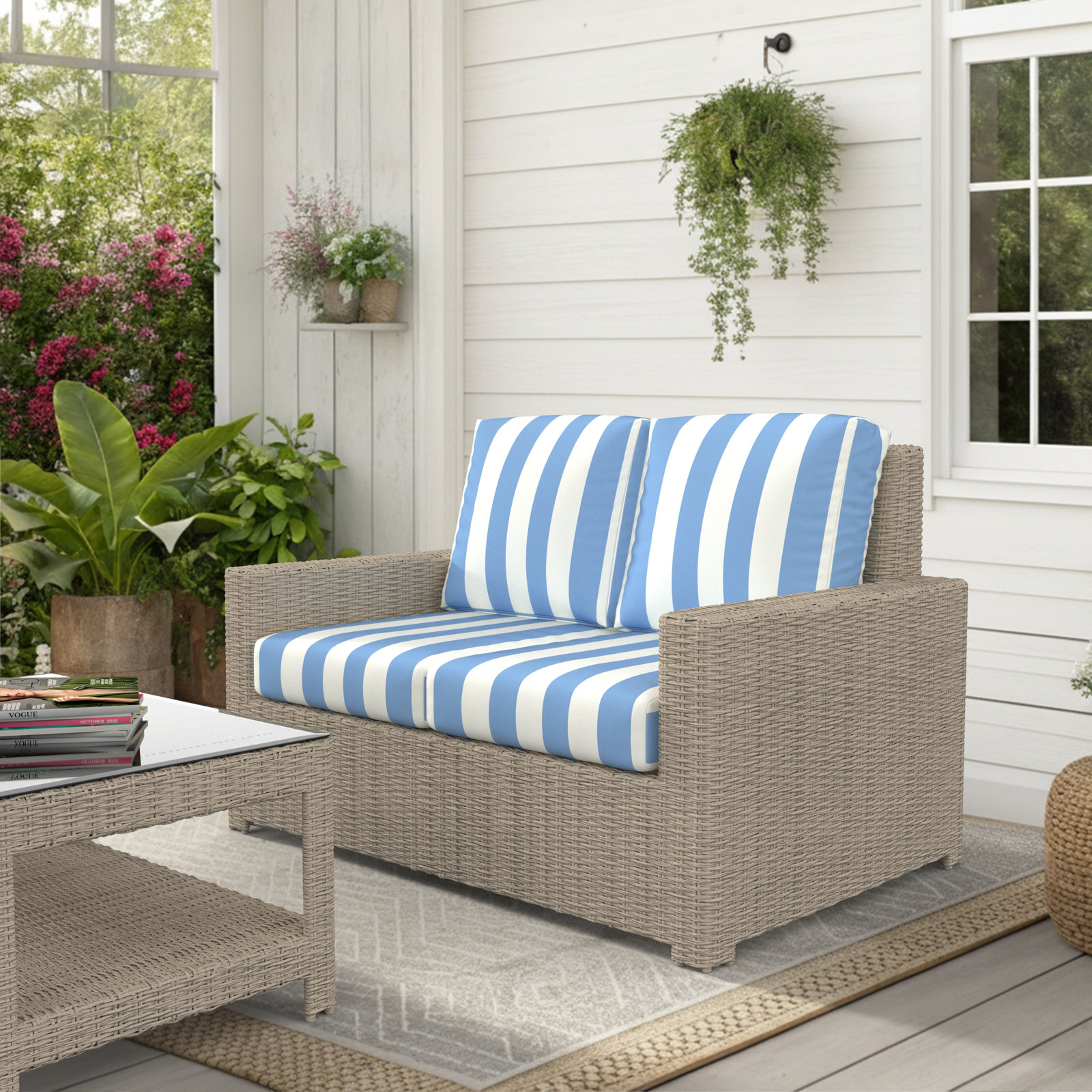 Outdoor Loveseat With Sunbrella Cushions, Refuge Ocean