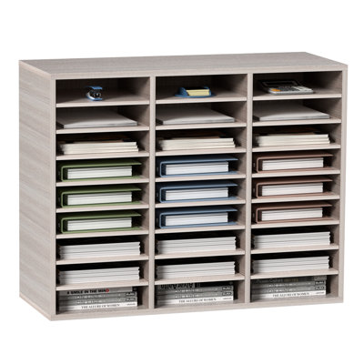 27 Compartments Wood Literature Organizer, Adjustable Shelves